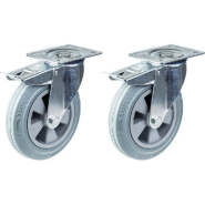 Roulette 200mm 8" pivotante en caoutchouc gris avec frein capacité 410kg, set de 2 Roulette 200mm 8" pivotante en caoutchouc gris avec frein capacité 410kg, set de 2