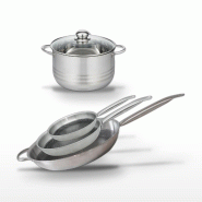 Batterie de cuisine avec 1 faitout 20 cm et 3 poêles 24/28/32 cm en inox et antiadhésive sans PFAS Elo Collection Relief Solution Brillant - gris 31_0