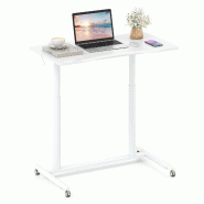 Helloshop26 - Bureau mobile debout en forme de C 95 x 52 x 70-106 cm réglable facilement avec roues verrouillables en métal blanc 20_0010924 - blanc