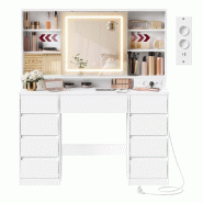 Helloshop26 - Coiffeuse avec miroir led multiprise 9 tiroirs loupe 10x rangement bijoux éclairage 3 couleurs installation des rails 12_0007990 - verr