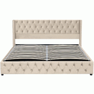 Merax Lit rembourré , lit fonctionnel hydraulique en velours lit double 180x200cm, beige - beige multi-matériau 29308384AAC