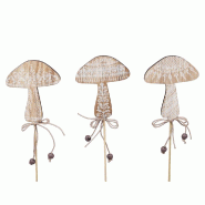 Pics décoratifs champignons en bois 7x8cm - par 8