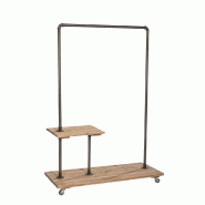 Portant droit Westside L119xP50xH170cm - pin vieilli et métal - 2 tablettes de présentation