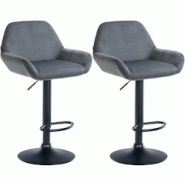 CLP Ensemble de 2 tabourets de bar Braga en velours Gris foncé/Métal noir mat - gris textile 323657 CLP Ensemble de 2 tabourets de bar Braga en velours Gris foncé/Métal noir mat - gris textile 323657