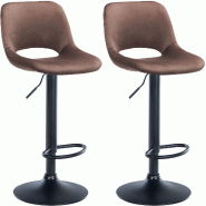 CLP Lot de 2 tabourets de bar Camden velours Marron/Métal noir mat - marron textile 325156