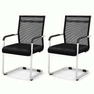 COSTWAY chaises de conférence lot de 2 empilables cantilever - noir métal ON32789PW-4