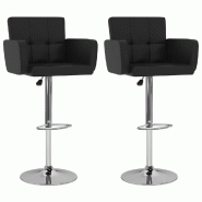 Décoshop26 - Lot de 2 tabourets de bar chaises hautes siège avec dossiers et accoudoirs en PVC noir et cadre en acier DEC029809 - noir 3000257568497