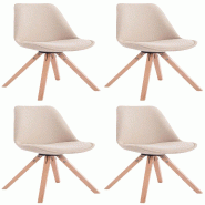 Décoshop26 - Lot de 4 chaises de salle à manger design scandinave en tissu crème et pieds en bois clair forme carré 10_0003202 - 3000251453843