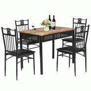 Helloshop26 - Ensemble de table à manger 1 table 4 chaises rembourrées ergonomiques 107 x 70 x 76 cm style moderne en mdf métal noir 20_0011982 - n