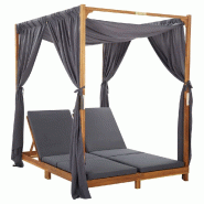 Helloshop26 - Transat chaise longue bain de soleil lit de jardin terrasse meuble d'extérieur double avec rideaux et coussins bois 02_0012738 - Bois m