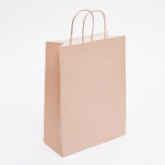 Sac kraft rose poudré poignées torsadées coordonnées 27x12x37 cm - par 50