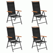 VidaXL Chaises De Jardin Pliables Lot De 4 Aluminium Et Textilène Noir - noir 41733