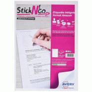 AVERY 100 étiquettes d'expédition avec reçu Stick'n Go Amazon standard, blanches, format 85 x 45 mm (100 feuilles / cdt) - 5014702029592