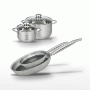 Batterie de cuisine avec 2 poêles 24/28 cm et 2 faitouts 16/24 cm en inox sans PFAS Elo Collection Relief Solution Brillant - gris 3176239941425_0