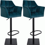 CLP Lot de 2 tabourets de bar Damaso recouverts de velours Vert/Métal noir mat - vert textile 323845