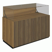 Comptoir vitrine fond bois Vertigo T01 MDF noir et olivier 120x60x93cm