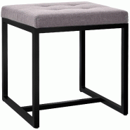 Décoshop26 - Banc d'entrée tabouret contemporain largeur 40cm à structure en métal noir assise capitonnée en tissu gris 10_0005780 - métal 30002