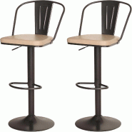Décoshop26 - Ensemble de 2 tabourets de bar chaise haute réglable en hauteur rotatif design industriel en simili cuir beige et TDB04090 - beige 3000