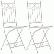 Décoshop26 - Lot de 2 chaises pliable de jardin terrasse balcon design rustique en fer forgé blanc vieilli 10_0003126 - blanc 3000251412949