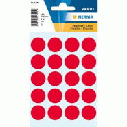 HERMA 100 pastilles adhésives coloris rouge fluo, Ø 19 mm (5 feuilles 9x16 / cdt) - 1876