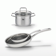 Lot Poêles 28cm & 24cm et Faitout 16cm Elo Relief Evolution - gris inox 3176239954357