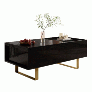 Merax Table basse réglable en hauteur 100 x 50 x 54,5 cm avec finition brillante, tiroir, rangement caché et pieds en fer, noir - noir Bois manufact