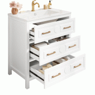 Merax Vasque sur pied 76.5 x 47 x 82 cm, meuble de salle de bain avec vasque en céramique, 3 tiroirs avec coulissants silencieux, blanc - blanc multi