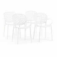 RATTATAN Lot de 4 chaises d'extérieur avec accoudoirs empilables en polypropylène dossier ajouré design naturel pour jardin terrasse bar restaurant