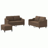 VidaXL Ensemble de canapés 3 pcs avec coussins Marron Tissu Modèle Helios Fixe - 3201813