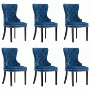 Décoshop26 - Set de 6 chaises de salle à manger dossier capitonné en velours bleu et pieds en bois DEC025673 - bleu 3000255380442 Décoshop26 - Set de 6 chaises de salle à manger dossier capitonné en velours bleu et pieds en bois DEC025673 - bleu 3000255380442