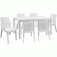 Ensemble de 6 fauteuils avec table rectangulaire en rotin blanc 150 x 90 cm - blanc plastique polypropylène 8050054388953