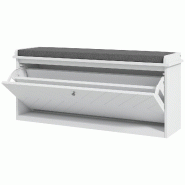 Helloshop26 - Banc à chaussures d'entrée 100 x 26 x 48 cm rangement 10 paires assise rembourrée moderne finition mate en MDF blanc 21_0002703 - bla