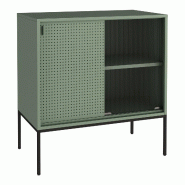 Helloshop26 - Buffet commode meuble de rangement 85 x 80 x 45 cm salon entré chambre métallique acier verre ondulé vert 03_0009036 - 3000224480555