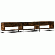 Helloshop26 - Meuble tv avec grand espace de rangement style industriel 270 x 40 x 46 cm en bois d'ingénierie chêne fumé 02_0055624 - métal 300023