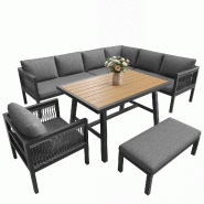 Merax ensemble repas de jardin, 6-pièces, tressage corde, gris - gris multi-matériau HW26040AAG