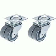 Roulette double 50mm 2" caoutchouc gris pivotante capacité 140kg, jeu de 2 Roulette double 50mm 2" caoutchouc gris pivotante capacité 140kg, jeu de 2