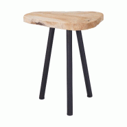 WellHome - Table d’appoint démontable en teck avec pieds en métal noir 35-40x43 cm - beige WH16400