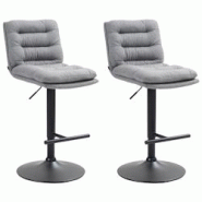 CLP Lot de 2 tabourets de bar Damar tissu Gris/Noir - gris textile 325703 CLP Lot de 2 tabourets de bar Damar tissu Gris/Noir - gris textile 325703