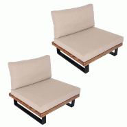 Décoshop26 - Lot de 2 fauteuils lounge bas avec coussins épais crème en aluminium et bois d'acacia marron avec coussins 04_0009396 - beige aluminiu