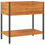 Helloshop26 - Jardinière bac lit surélevé plantes fleurs terrasse jardin et étagère 80 x 45 x 80 cm bois massif d'acacia et acier 02_0038619 - Bo
