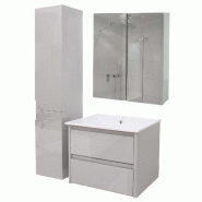 Mendler Ensemble pour salle de bains HWC-B19b, lavabo armoire de toilette armoire murale, finition brillante certifiée MVG ~ gris - gris Bois massif