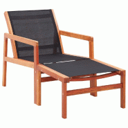 VidaXL Chaise De Jardin Et Repose Pied Eucalyptus Solide Et Textilène - noir 48702