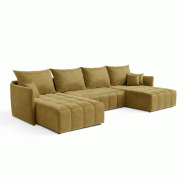 Vivabita Canapé panoramique convertible coffre en tissu absorbant Louka - 3665367400268