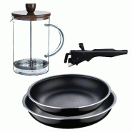 BERGNER - Ensemble de 2 poêles Ø22/26 cm en aluminium embouti avec poignée amovible et cafetière à piston en verre borosilicate 15,8 × 10 × 18,