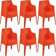 CLP Ensemble de 6 chaises de jardin Bartal Orange - orange plastique 327754