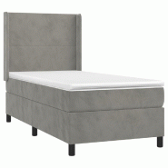 Décoshop26 - Cadre de lit LED avec sommier tête de lit matelas 90x190cm tissu velours gris clair TDL0208483 - gris 3001542682720_0