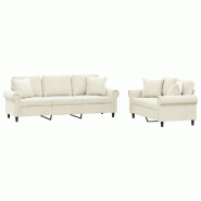 Ensemble de canapés 2 pcs avec coussins crème velours Modèle Jervionis - 8721012072459