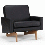 FAUTEUIL DESIGN SCANDINAVE EGSMARK PIÉTEMENT EN CHÊNE CUIR NOIR