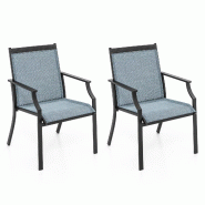 Helloshop26 - Lot de 2 chaises de patio jardin ergonomiques 66 x 61 x 90 cm confort optimal finition élégante en métal bleu 20_0009865 - 3000225865306