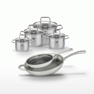 Lot de 2 Poêles 28/32 cm et 4 Faitouts Elo Relief Evolution - gris inox 3176239958362